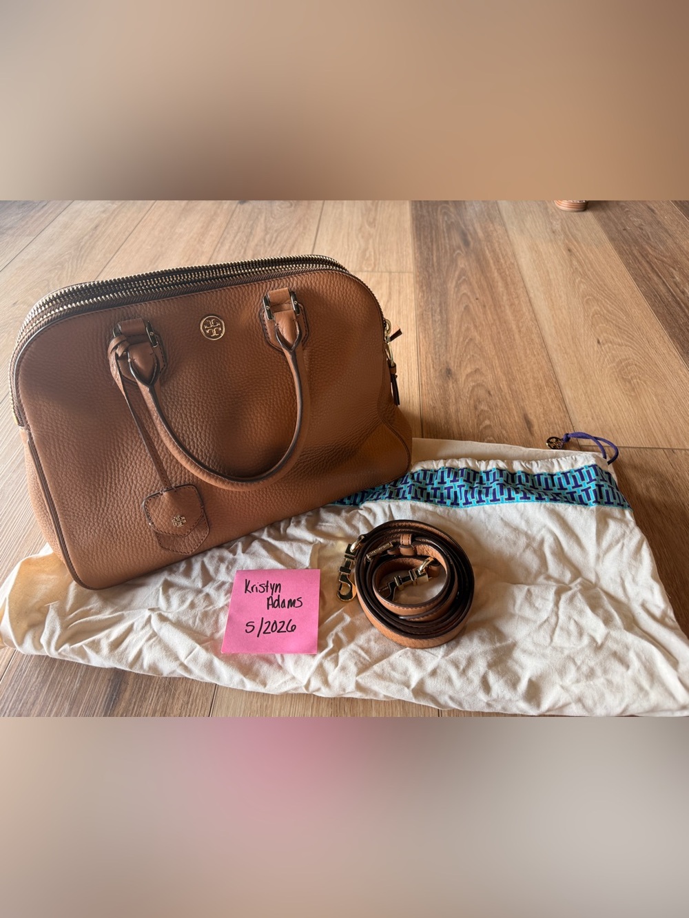 Tory Burch Robinson Pebbled Triple Zip Satchel with Detachable Strap